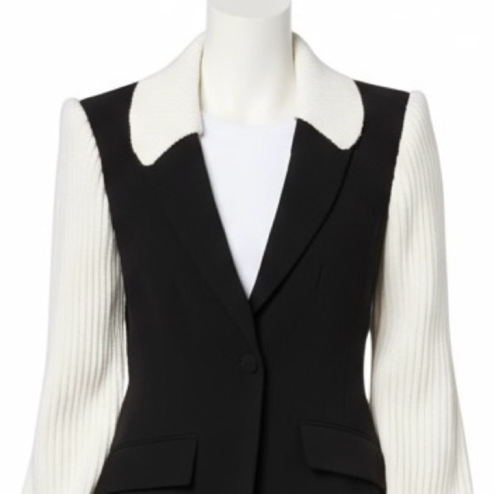 Cinq A Sept Women’s Cheyenne Knit Combo Tailored Black and Ivory Blazer Size 8 - Picture 7 of 12